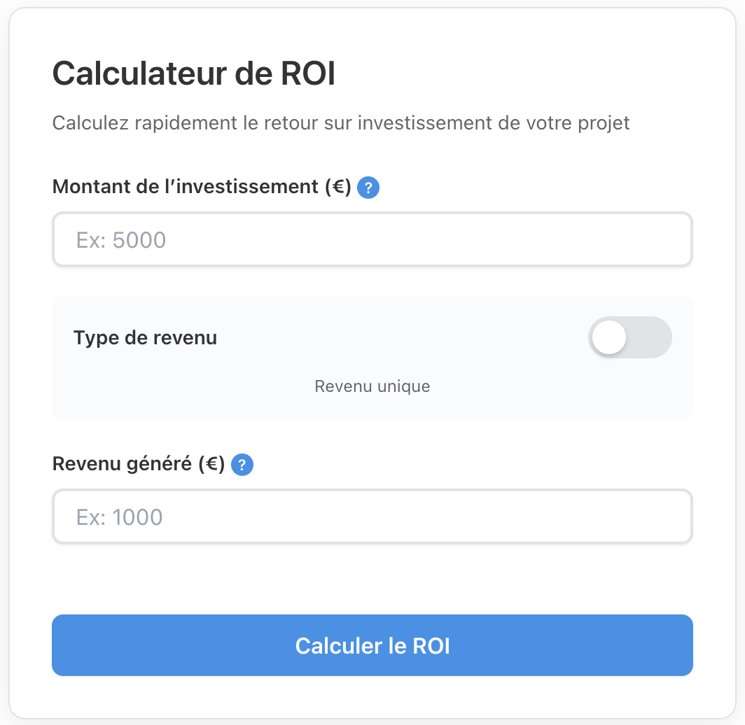 Simulateur retour sur investissement Rezoactif